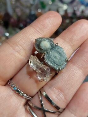 🪨⚒️ Druzy Solar Chalsadony Agate & Ametrine Specimen Ring